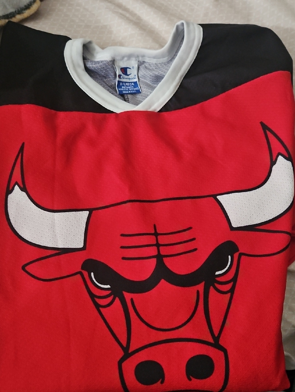 Vintage Champion Red Chicago Bulls Graphic Jersey Hockey